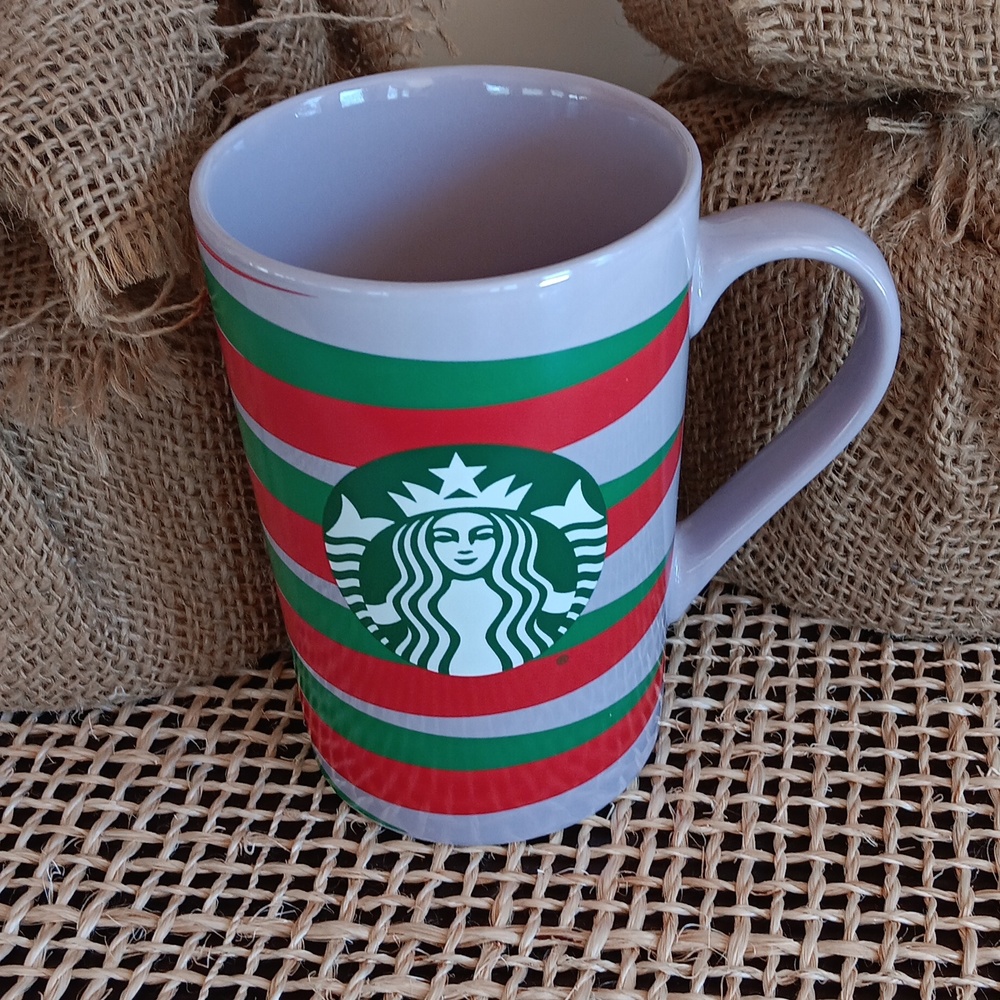Starbucks Purple Red & Green Stripe Coffee Mug